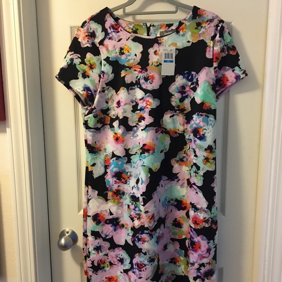 NEIMAN MARCUS NWT AUTHENTIC SHORT SLEEVES FLORAL PRINT DESIGN DRESS - Picture 1 of 14